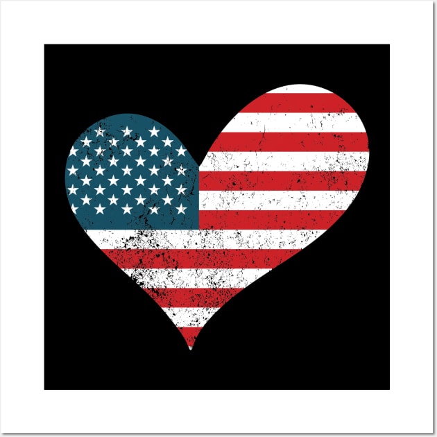 Distressed American Flag Heart - Fourth Of July USA Flag Wall Art by adelinachiriac